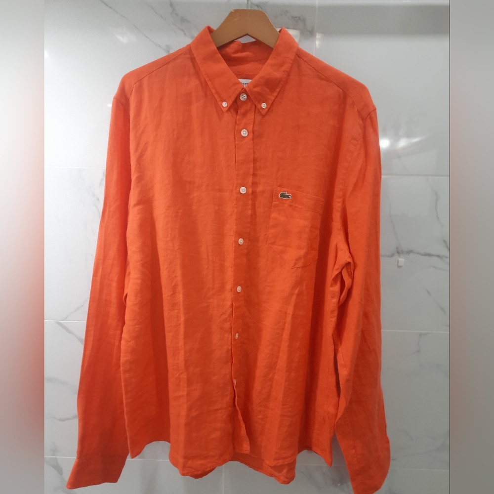IZOD Linen Long Sleeve Shirt Mens Large Orange